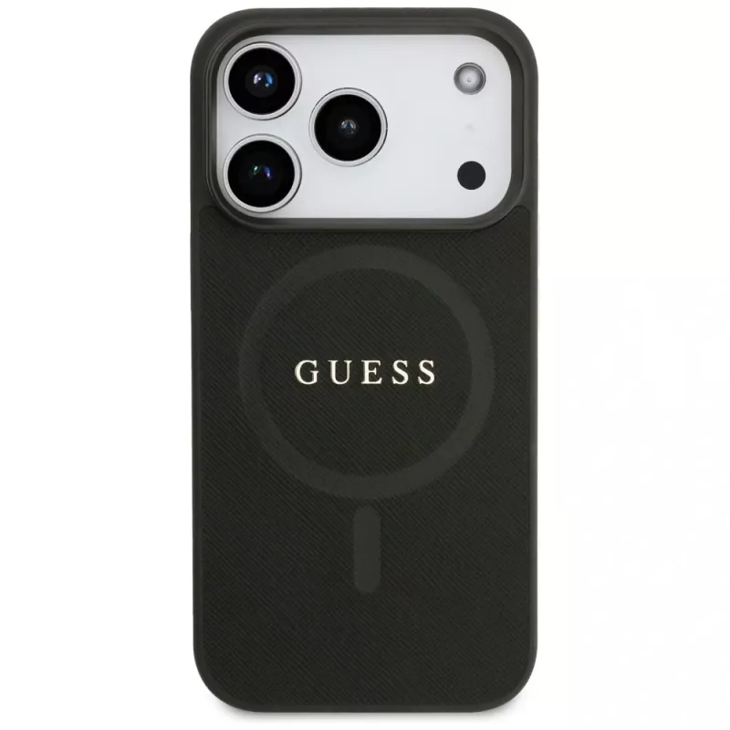 Guess Saffiano Classic Logo MagSafe Case per iPhone 17 Pro, nero