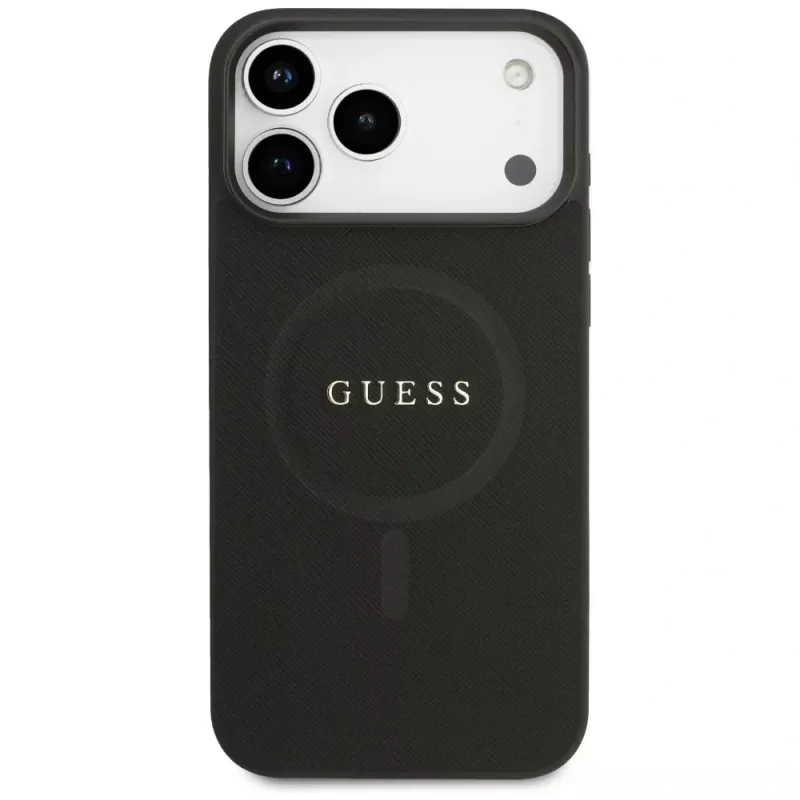 Guess Saffiano Classic Logo MagSafe Case per iPhone 17 Pro Max nero