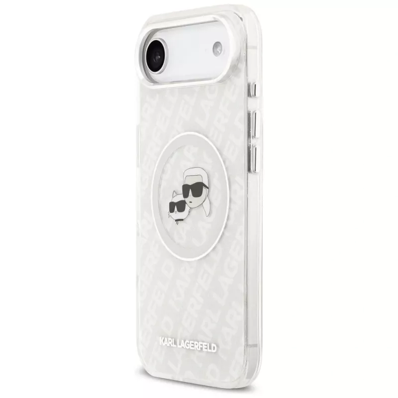 Karl Lagerfeld IML Glitter Karl & Choupette Heads Logo custodia MagSafe per Apple iPhone Air - grigia