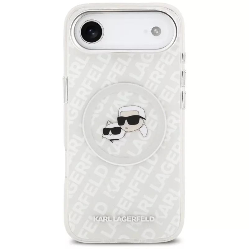 Karl Lagerfeld IML Glitter Karl & Choupette Heads Logo custodia MagSafe per Apple iPhone Air - grigia