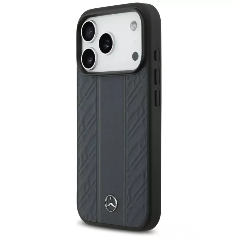 Mercedes Leather Laurel Leaves Stripes custodia MagSafe per iPhone 17 Pro blu