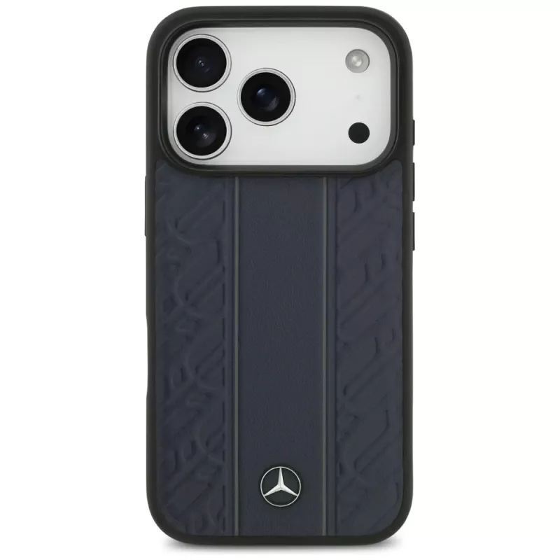 Mercedes Leather Laurel Leaves Stripes custodia MagSafe per iPhone 17 Pro blu