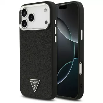 Guess Glitter Triangle Logo custodia MagSafe per iPhone 17 Pro Max nero
