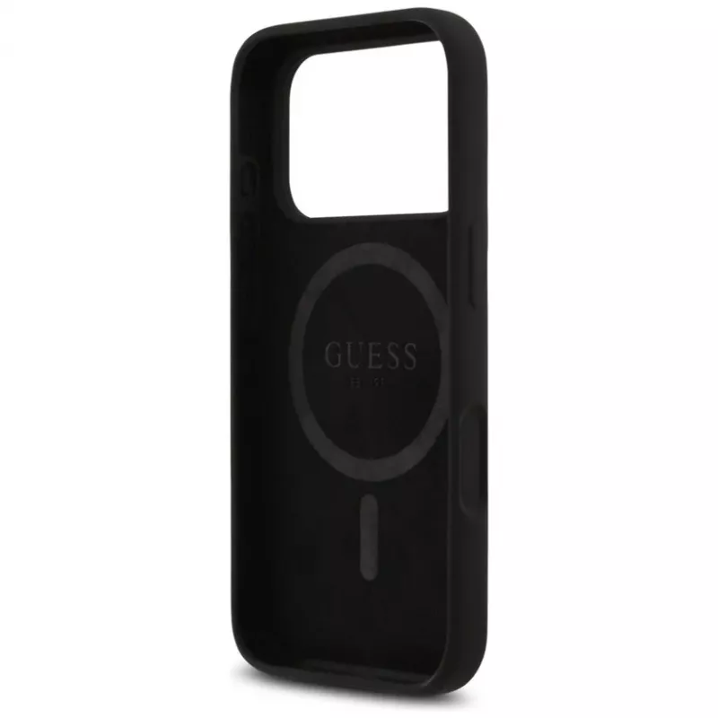 Guess in silicone Triangle Logo custodia MagSafe per iPhone 17 Pro Max (nero)