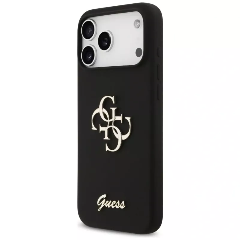 Guess Silicone Big 4G Script Cover per iPhone 17 Pro Max, nero