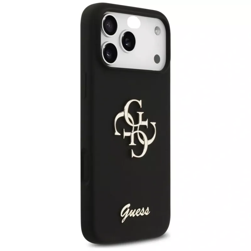 Guess Silicone Big 4G Script Cover per iPhone 17 Pro Max, nero