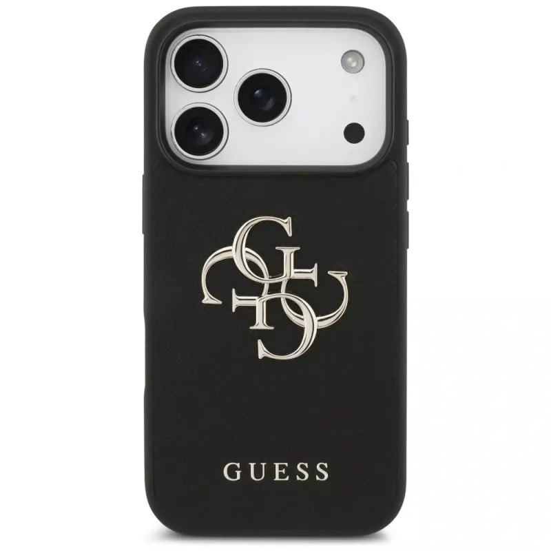 Guess Grained Big 4G & Classic Logo Cover protettiva per Apple iPhone 17 Pro, nero