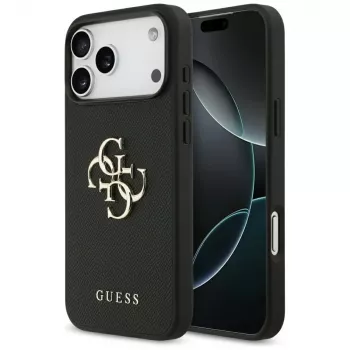 Guess Grained Big 4G & Classic Logo Back Cover per iPhone 17 Pro Max, nero