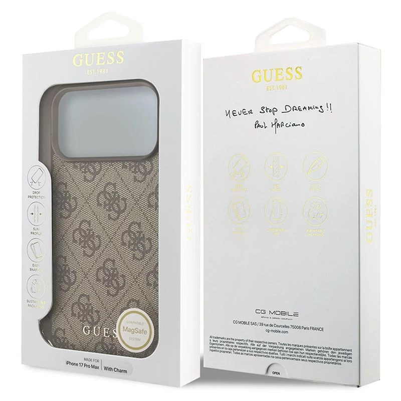 Guess 4G Charms Collection Cover MagSafe per iPhone 17 Pro Max (marrone)