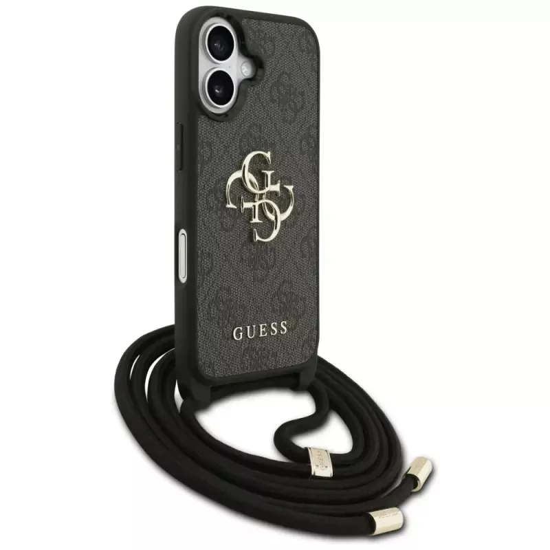 Guess 4G Big Logo Cord Strap Crossbody Cover per Apple iPhone 17, nero