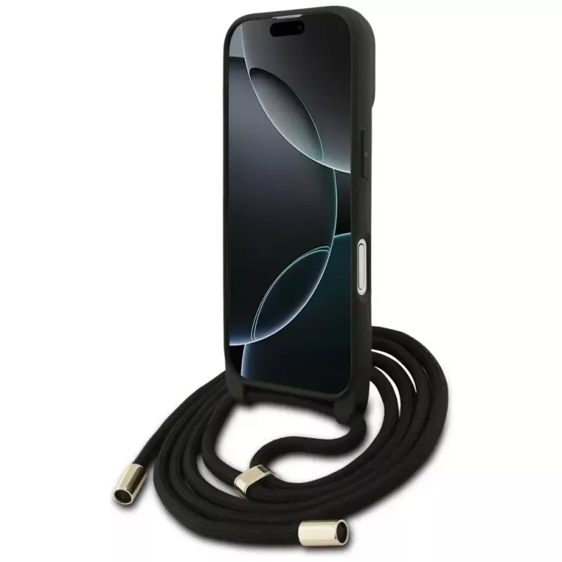Guess 4G Big Logo Cord Strap Crossbody Cover per Apple iPhone 17, nero