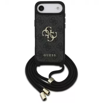 Guess 4G Big Logo Cord Stap Crossbody Cover per iPhone Air, nero