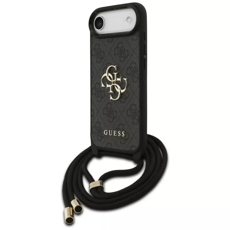 Guess 4G Big Logo Cord Stap Crossbody Cover per iPhone Air, nero