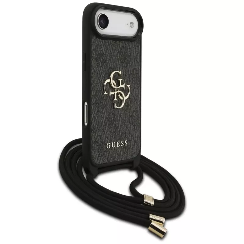 Guess 4G Big Logo Cord Stap Crossbody Cover per iPhone Air, nero