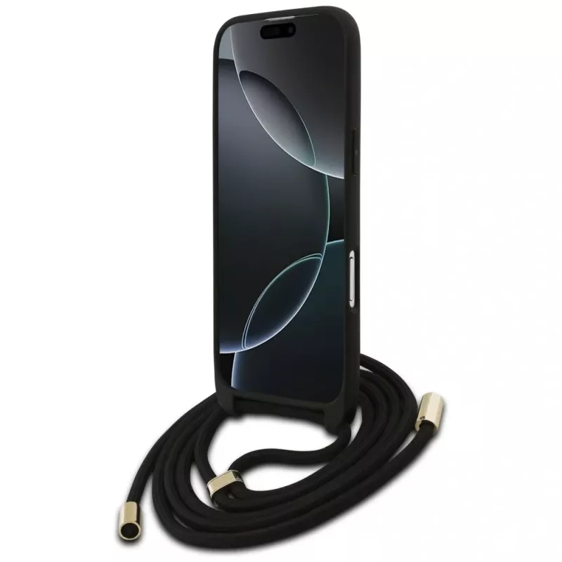 Guess 4G Big Logo Cord Stap Crossbody Cover per iPhone Air, nero