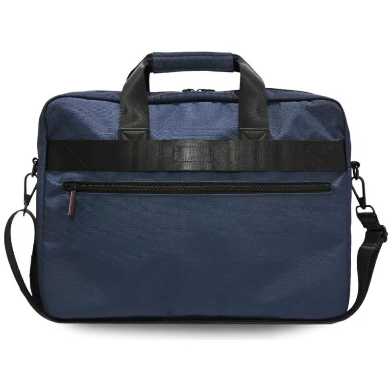 Borsa messenger per laptop BMW in nylon con logo in metallo, blu navy, 16 pollici