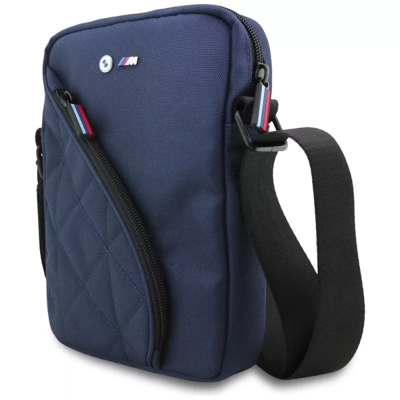 Borsa BMW in nylon con tasche e logo in metallo blu navy