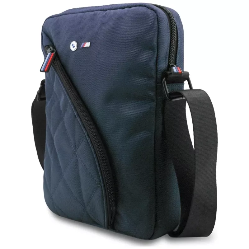 Borsa a tracolla BMW in nylon con tasche e logo in metallo, 10 pollici, blu navy