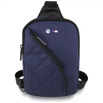 Borsa per telefono a tracolla BMW in nylon con tasca e logo in metallo blu navy