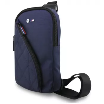 Borsa per telefono a tracolla BMW in nylon con tasca e logo in metallo blu navy