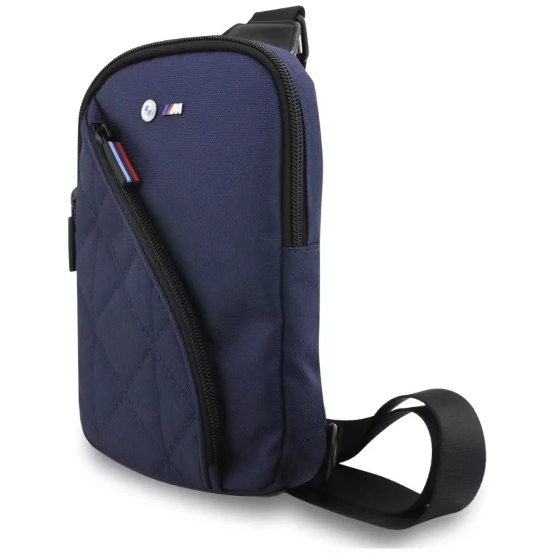 Borsa per telefono a tracolla BMW in nylon con tasca e logo in metallo blu navy