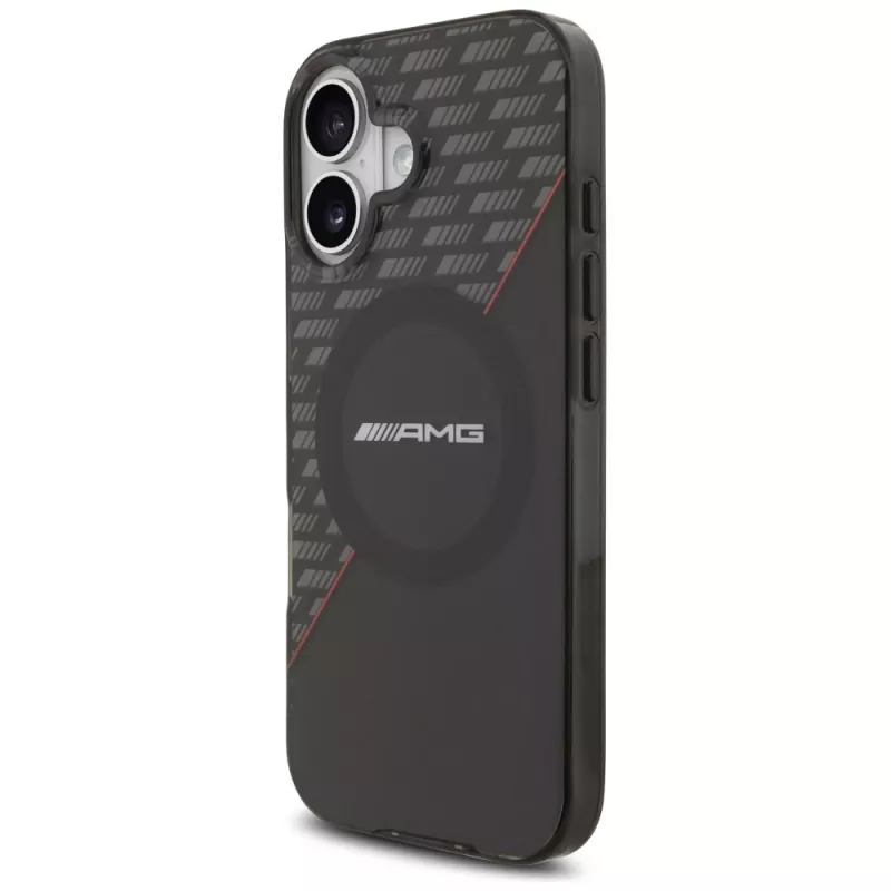 Custodia Mercedes AMG Double Layer trasparente Rhombs MagSafe per iPhone 17, nero/rosso