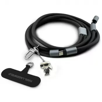 Cavo USB-C a USB-C Karl Lagerfeld Ikonik Charm con lanyard, 1,2 m, nero