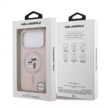 Custodia in silicone KARL LAGERFELD per Apple iPhone 17 Pro con MagSafe e anello portacellulare, rosa, collezione Karl & Choupette