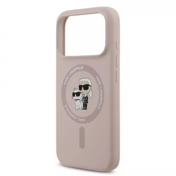 Custodia in silicone KARL LAGERFELD per Apple iPhone 17 Pro con MagSafe e anello portacellulare, rosa, collezione Karl & Choupette