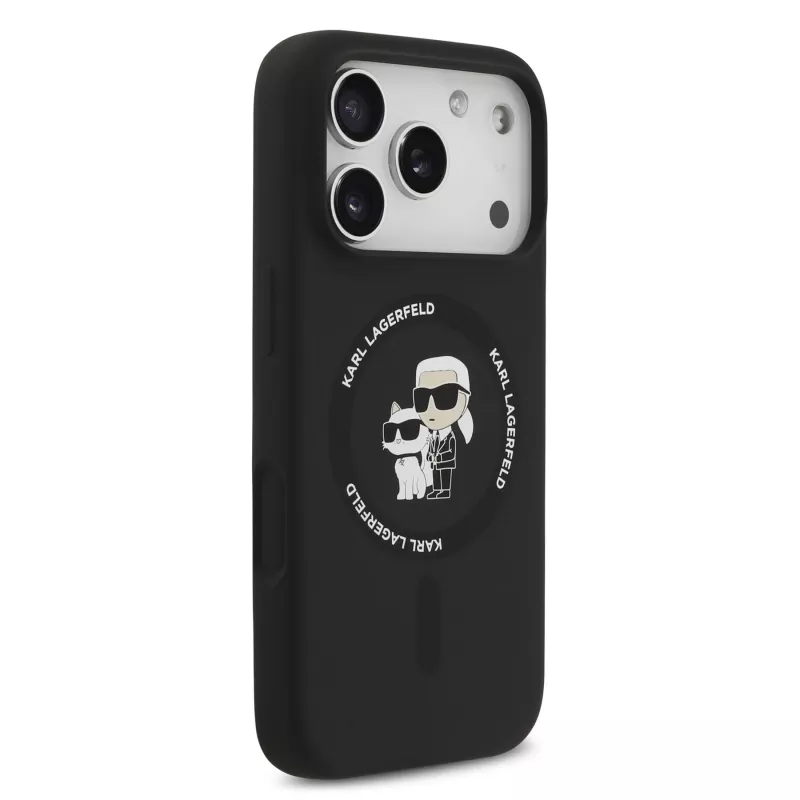 Custodia in silicone KARL LAGERFELD Karl & Choupette Ring MagSafe per Apple iPhone 17 Pro nero