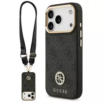 Custodia MagSafe Guess 4G Strass Logo & Big Strap Metal Buttons per iPhone 17 Pro nero