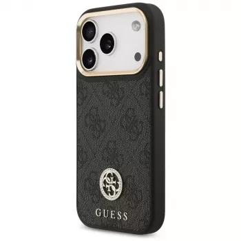 Custodia MagSafe Guess 4G Strass Logo & Big Strap Metal Buttons per iPhone 17 Pro nero