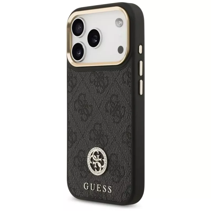 Custodia MagSafe Guess 4G Strass Logo & Big Strap Metal Buttons per iPhone 17 Pro nero