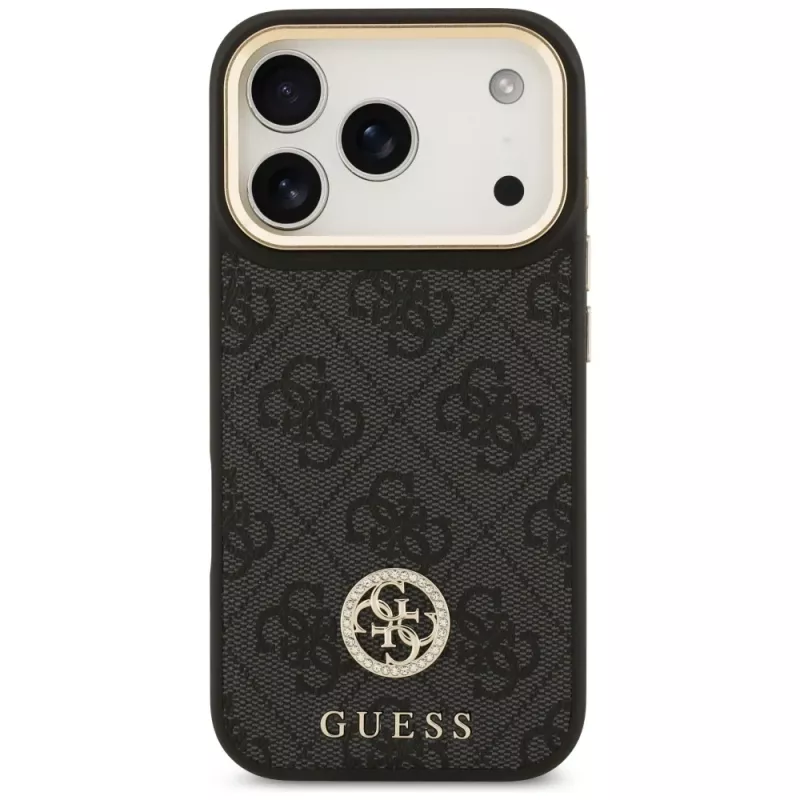 Custodia MagSafe Guess 4G Strass Logo & Big Strap Metal Buttons per iPhone 17 Pro nero