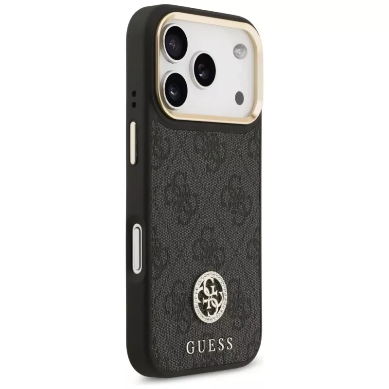 Custodia MagSafe Guess 4G Strass Logo & Big Strap Metal Buttons per iPhone 17 Pro nero