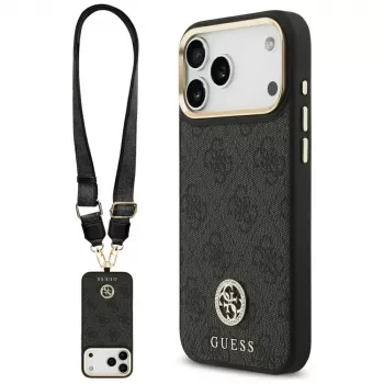 Custodia MagSafe Guess 4G Strass Logo & Big Strap Metal Buttons per iPhone 17 Pro Max nero