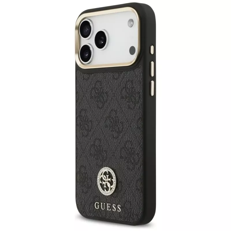 Custodia MagSafe Guess 4G Strass Logo & Big Strap Metal Buttons per iPhone 17 Pro Max nero