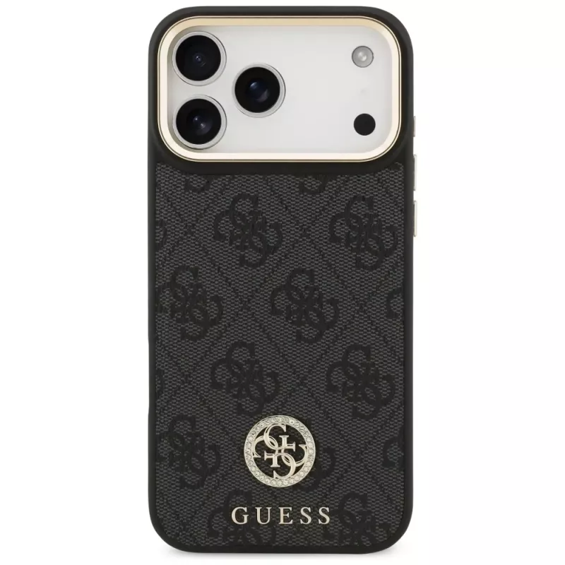 Custodia MagSafe Guess 4G Strass Logo & Big Strap Metal Buttons per iPhone 17 Pro Max nero