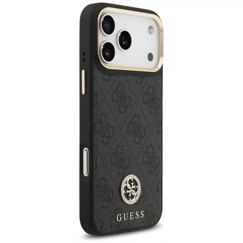 Custodia MagSafe Guess 4G Strass Logo & Big Strap Metal Buttons per iPhone 17 Pro Max nero