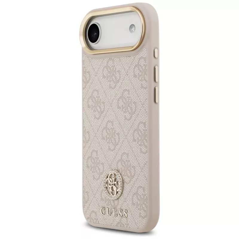 Custodia MagSafe Guess 4G Strass Logo & Big Strap Metal Buttons per iPhone Air - rosa