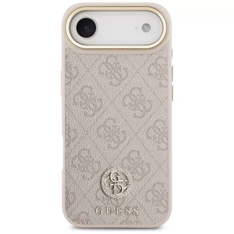 Custodia MagSafe Guess 4G Strass Logo & Big Strap Metal Buttons per iPhone Air - rosa