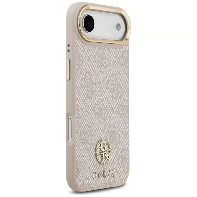 Custodia MagSafe Guess 4G Strass Logo & Big Strap Metal Buttons per iPhone Air - rosa
