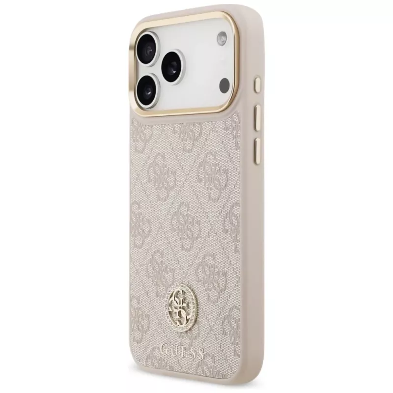 Custodia MagSafe Guess 4G Strass Logo & Big Strap Metal Buttons per Apple iPhone 17 Pro Max rosa