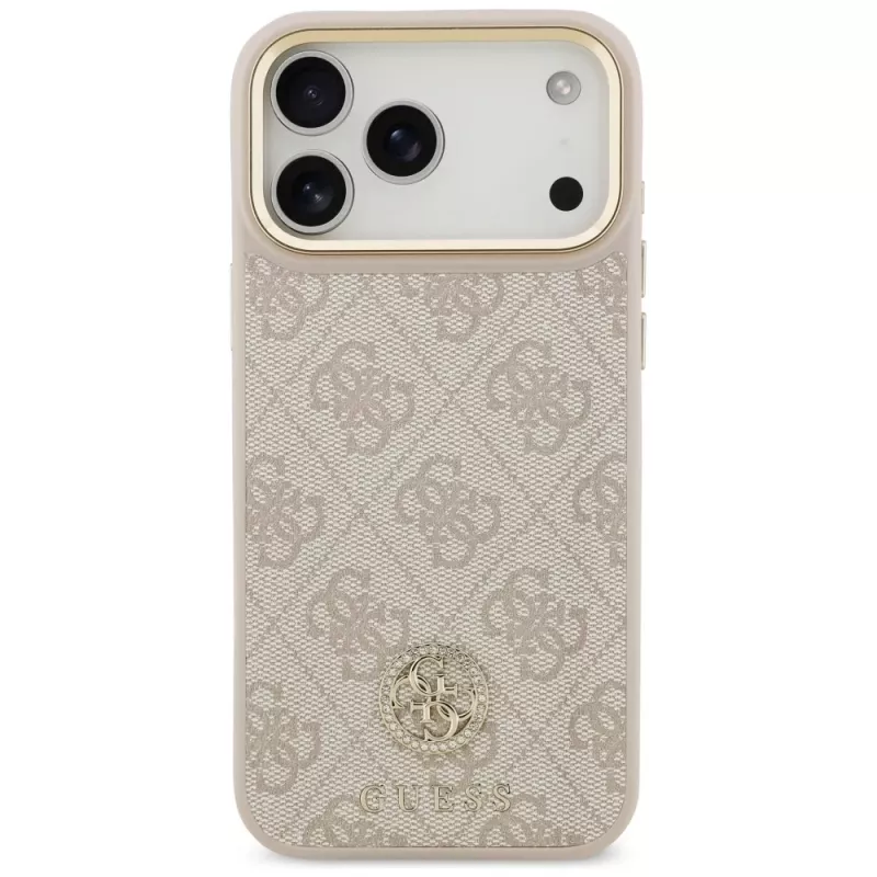 Custodia MagSafe Guess 4G Strass Logo & Big Strap Metal Buttons per Apple iPhone 17 Pro Max rosa