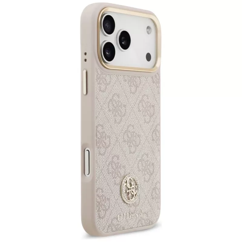 Custodia MagSafe Guess 4G Strass Logo & Big Strap Metal Buttons per Apple iPhone 17 Pro Max rosa