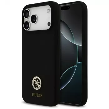 Custodia MagSafe Guess Silicone Logo Strass 4G per iPhone 17 Pro Max nero