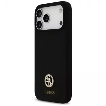 Custodia MagSafe Guess Silicone Logo Strass 4G per iPhone 17 Pro Max nero