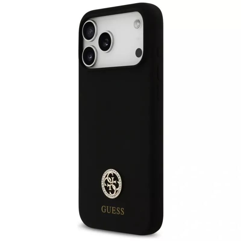 Custodia MagSafe Guess Silicone Logo Strass 4G per iPhone 17 Pro Max nero