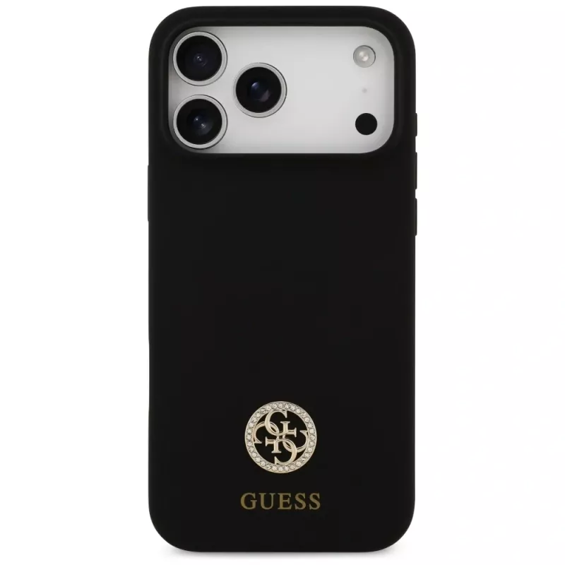 Custodia MagSafe Guess Silicone Logo Strass 4G per iPhone 17 Pro Max nero