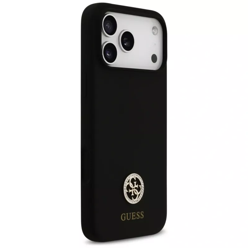Custodia MagSafe Guess Silicone Logo Strass 4G per iPhone 17 Pro Max nero